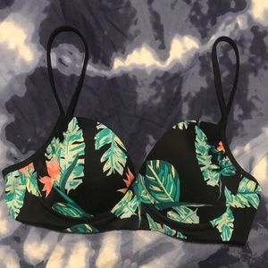 Roxy Black and tropical flower Bikini Top XL